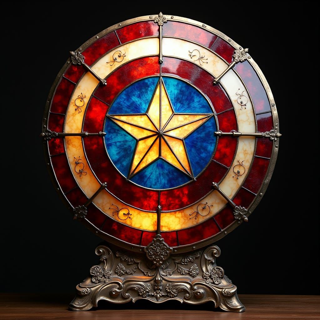 Captain America's Shield: Elaborate Glass and Metal Sculptur...