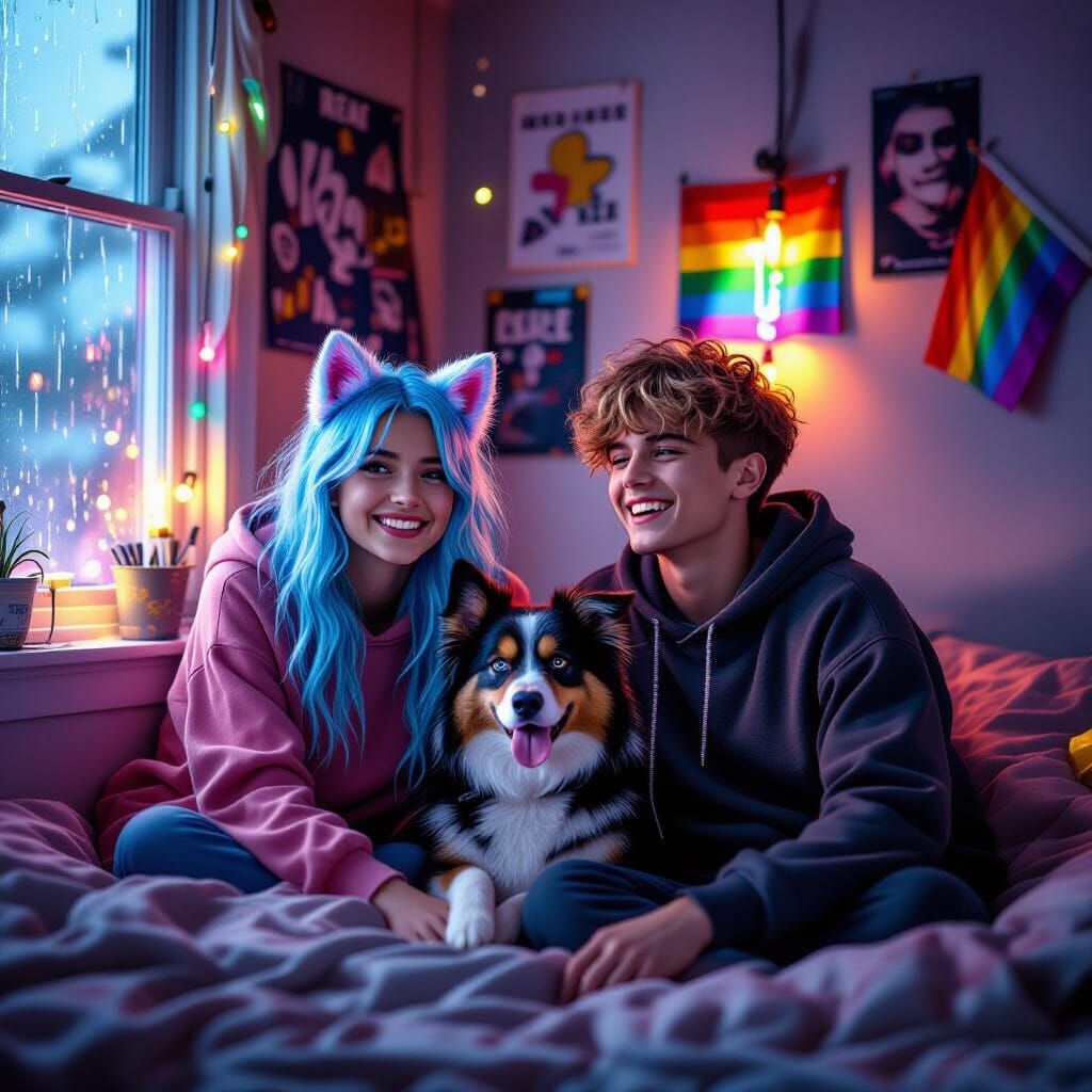 Teenagers Chilling in Cozy, Chaotic Room in Wong Kar-Wai Sty...