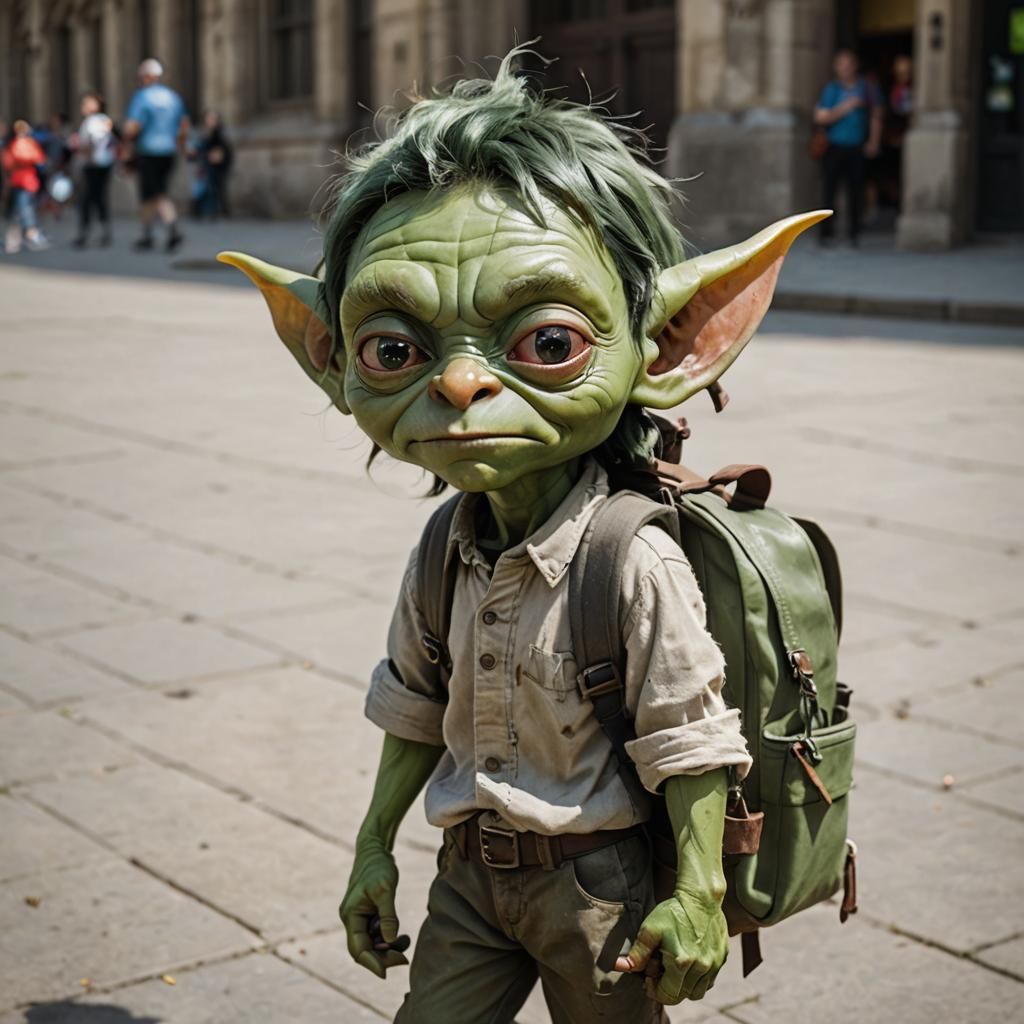 Young Green Goblin Ready for School