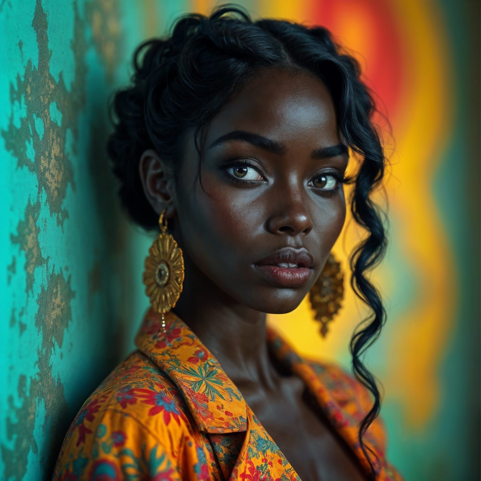 Striking Portrait of Woman with Vibrant Colors