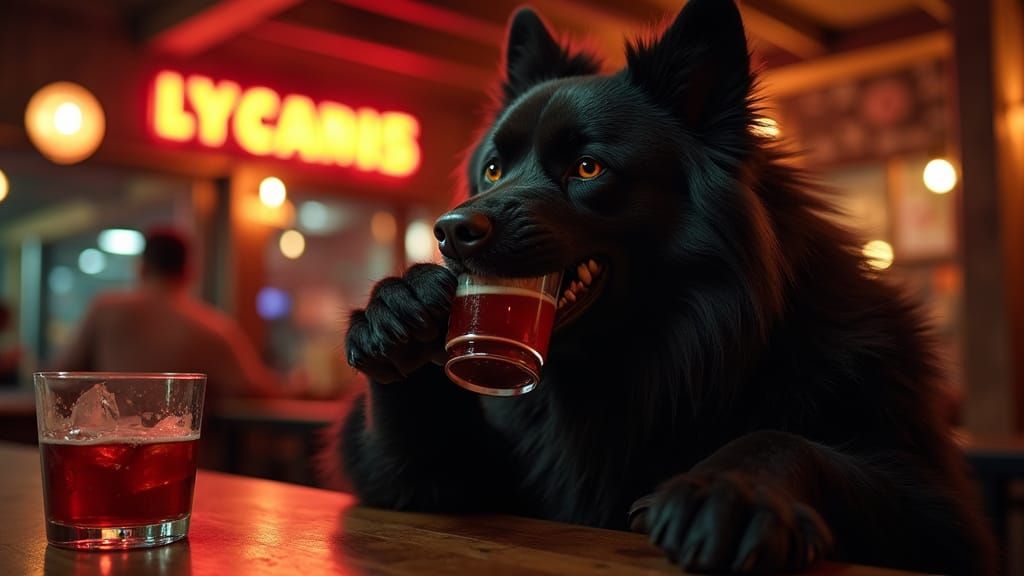 Moonlit Cafe Scene with a Haunted Lycan