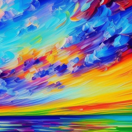 Neon Clouds and Trees as Impressionist Oil Painting