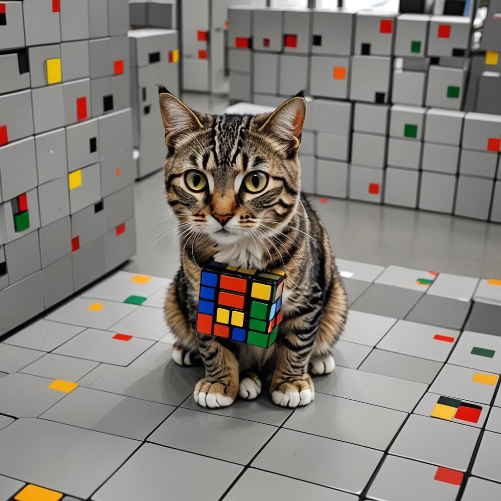 A cute cat with a Rubik's cube amulet