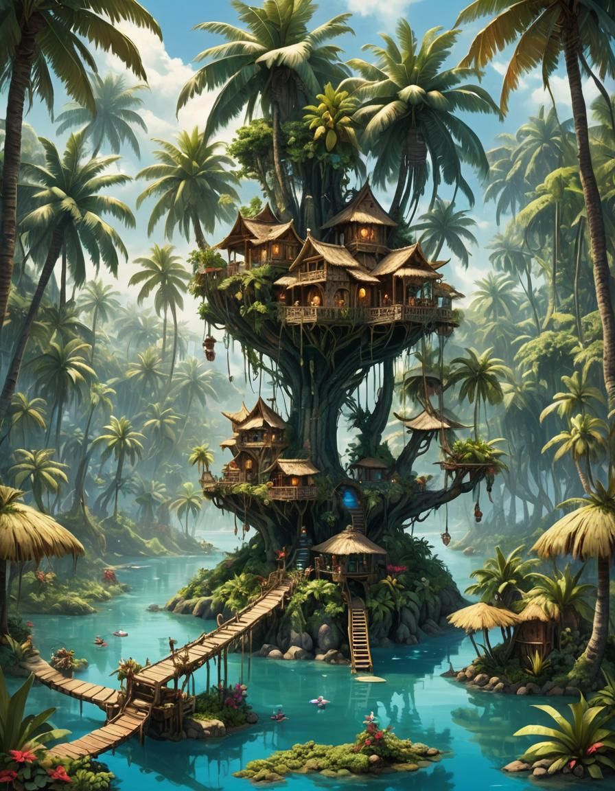 Tropical Pixie Village in Palm Tree Lagoon
