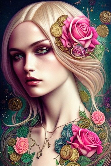 Decadent Androgynous God with Roses and Coins