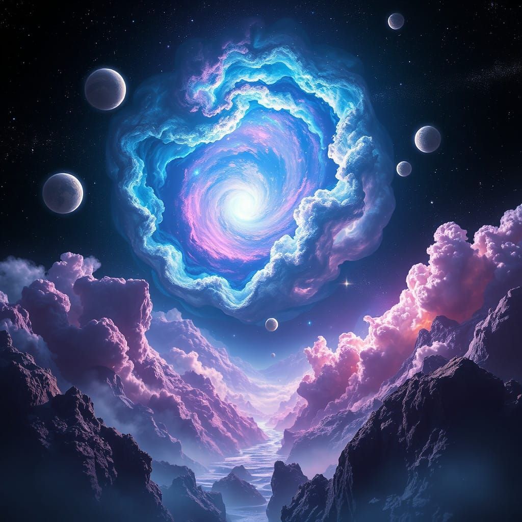 Cosmic Dreamscape in Vibrant, Surreal Style