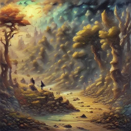 Whimsical Fantasy Forest with Strange Creatures