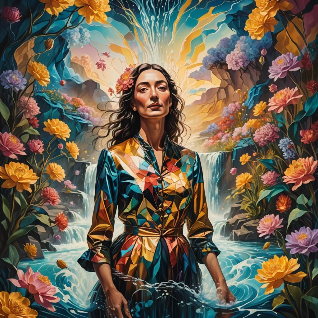 Surreal Woman Portrait with Geometric Patterns