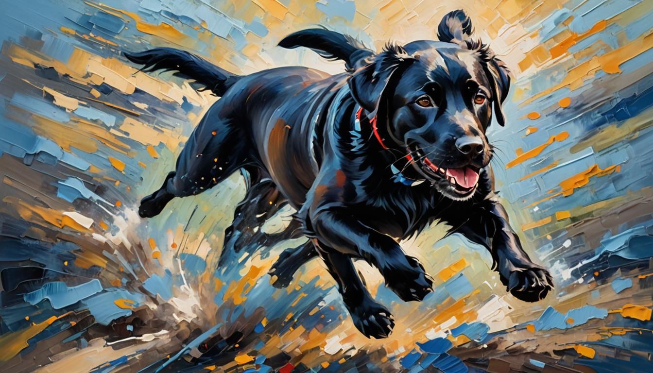 Energetic Labrador Retriever in Expressionist Oil Painting