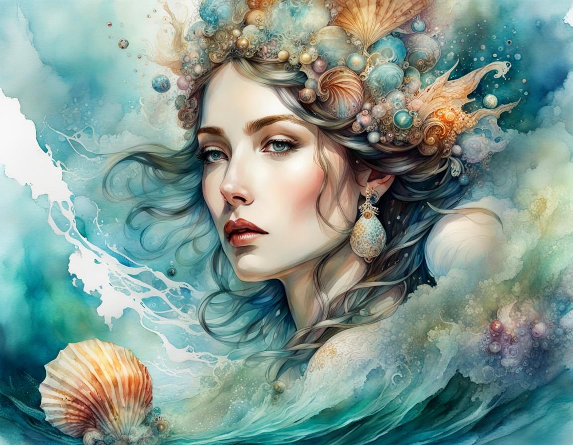 Poseidon Portrait in Digital Watercolor Style