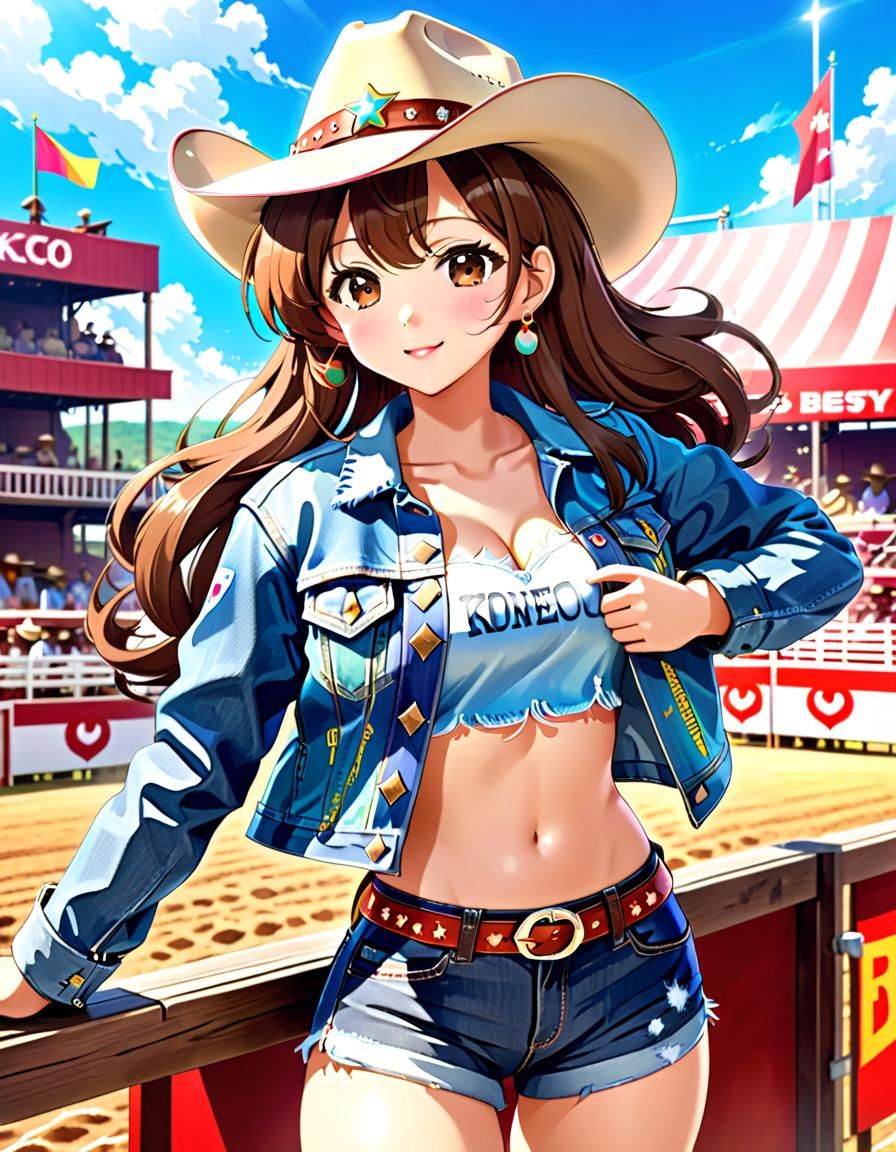 Korean Cowgirl at the Rodeo in Anime Style