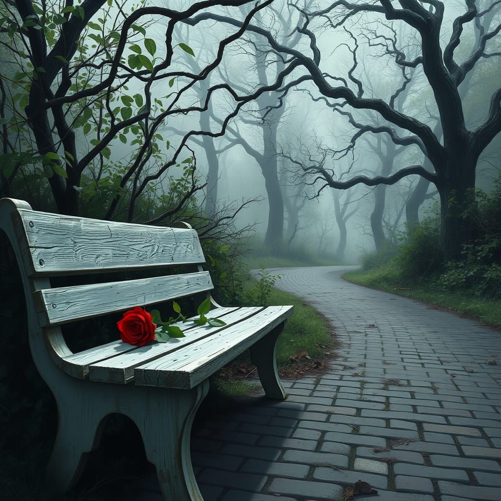 Mystical Bench in Whimsical Woodland Scene