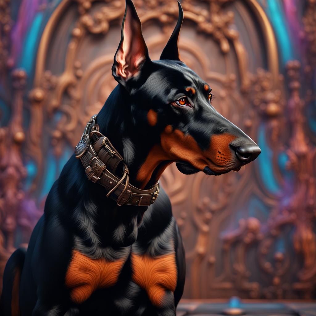 Hyper-Realistic 3D Doberman with Colorful Backdrop
