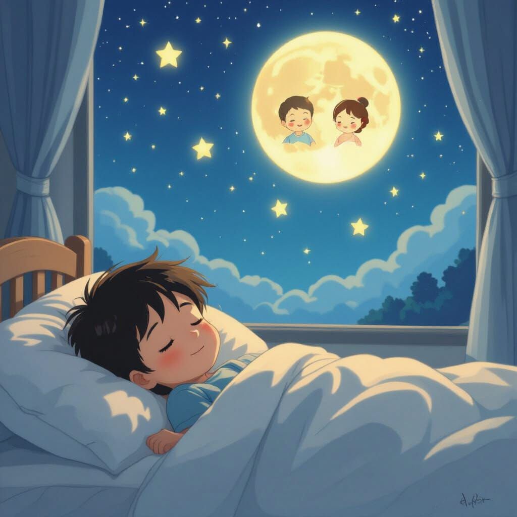 Child's Dream of Smiling Parents in Anime Style