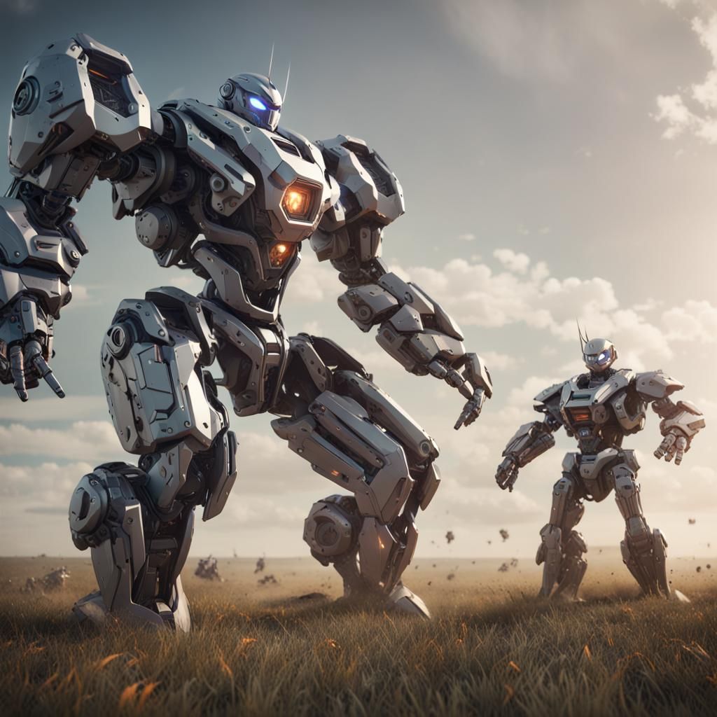 Epic Robot Battle in Futuristic Sci-Fi Landscape