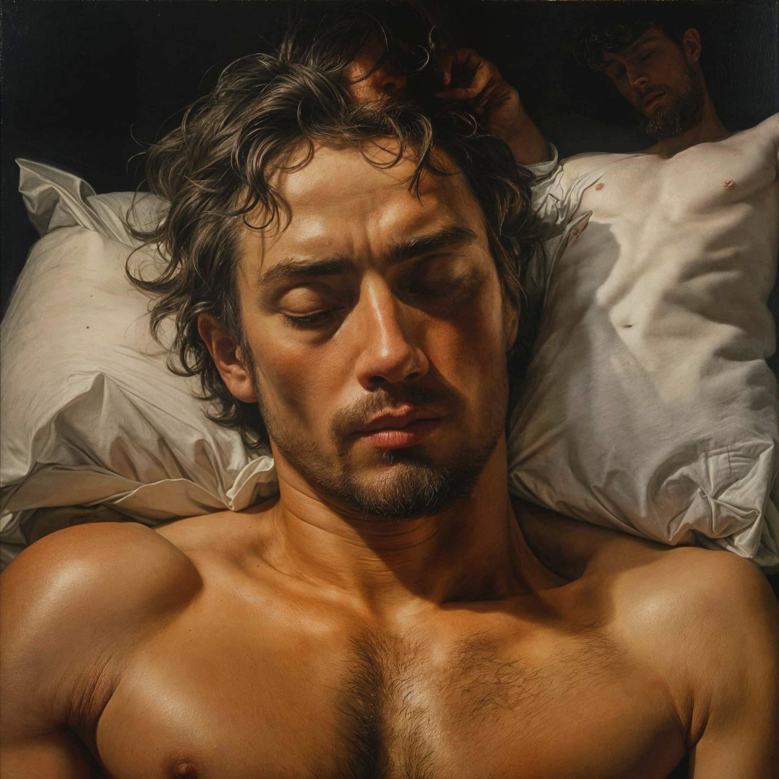 Sleeping Man in White Linen, Caravaggio Style