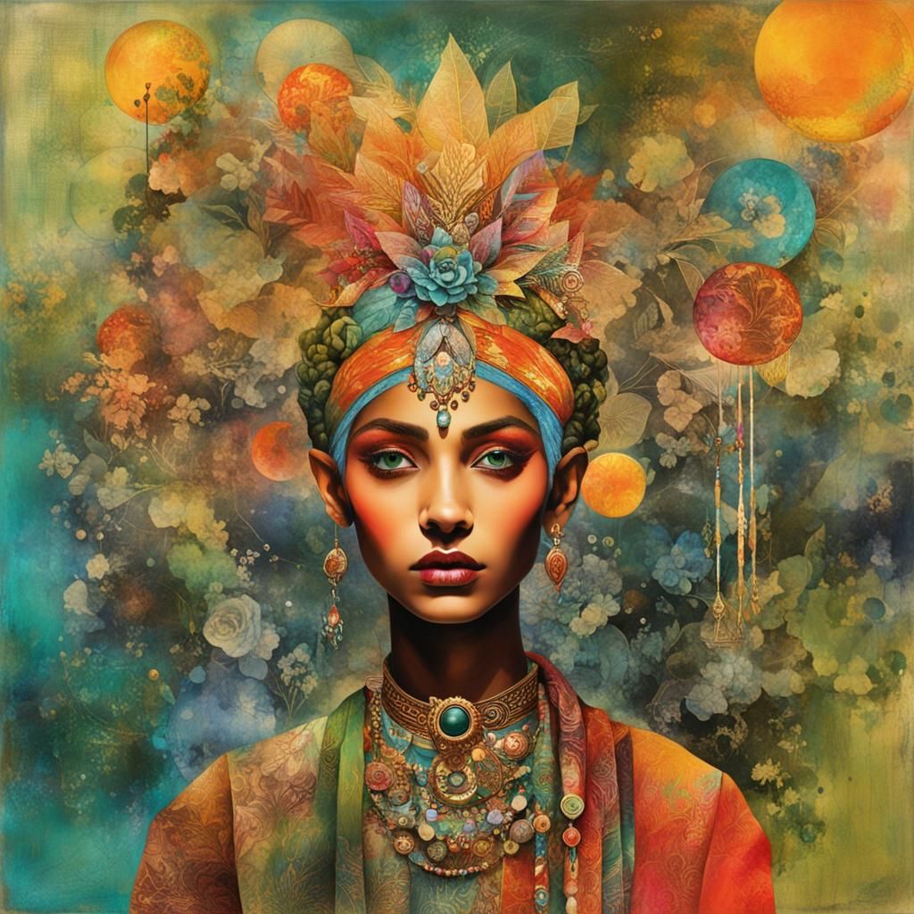 Solarpunk Elf Princess in Collage Style