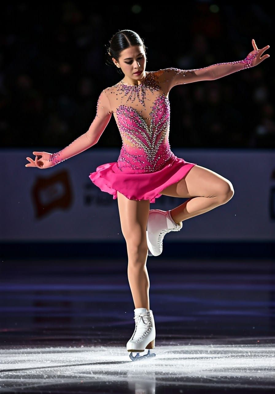 Figure Skater in Pink: a Moment of Weightless Suspension