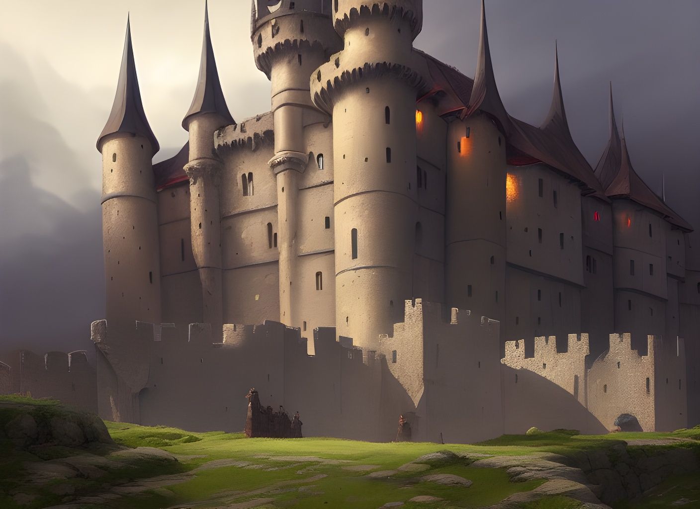 Medieval Castle Landscape in Oil Paint Style