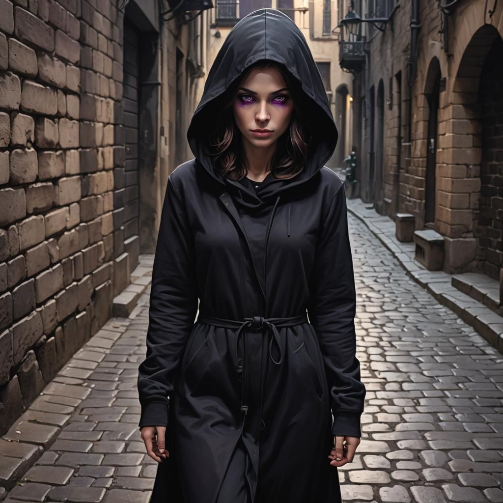 Mysterious Woman in Alleyway: Ultra Realistic Digital Portra...