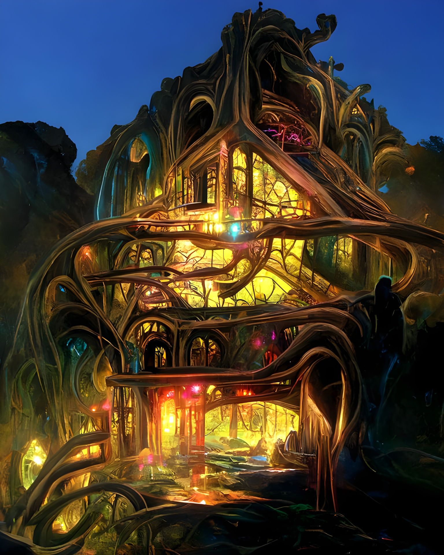 Bioluminescent Tavern Cellar in Neon Illustration Style