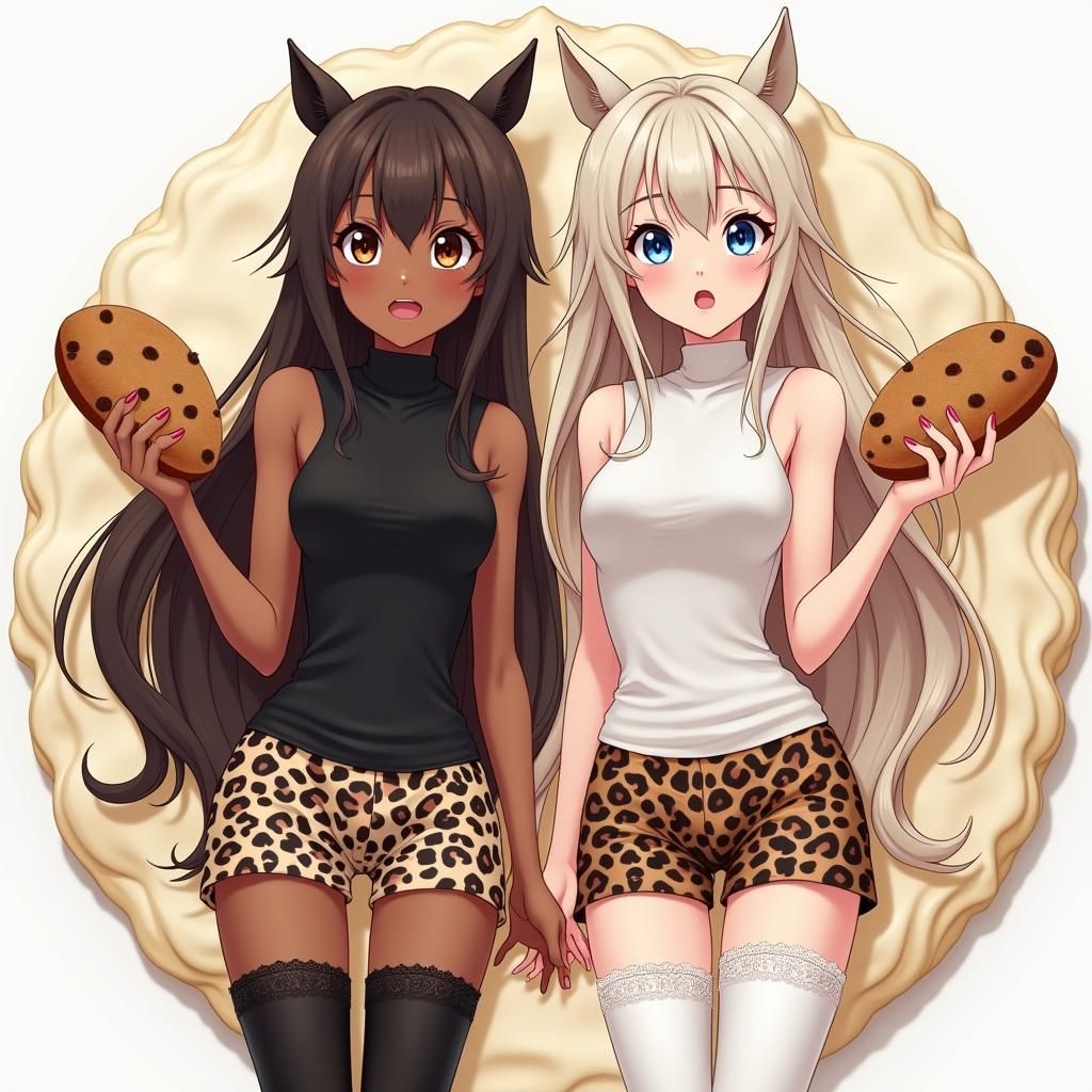 Anime Girls in Leopard Print with Chocolate Chip Cookies