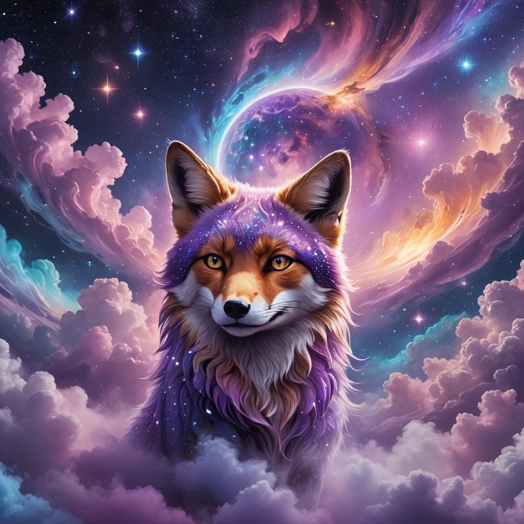 Astral Fox in Cosmic Pastel Dreamscape