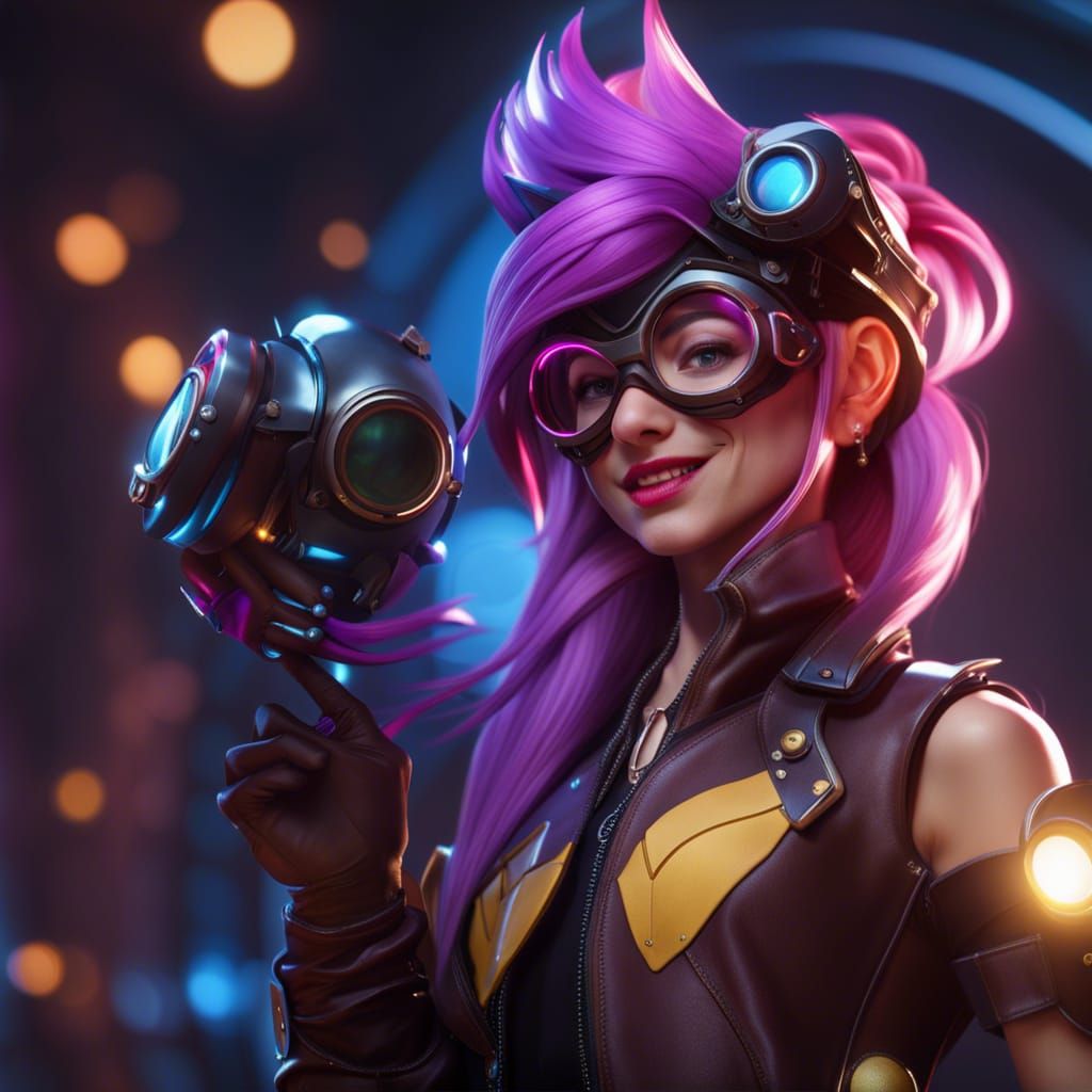 Jinx from Arcane with Welding Goggles in Cyberpunk Style