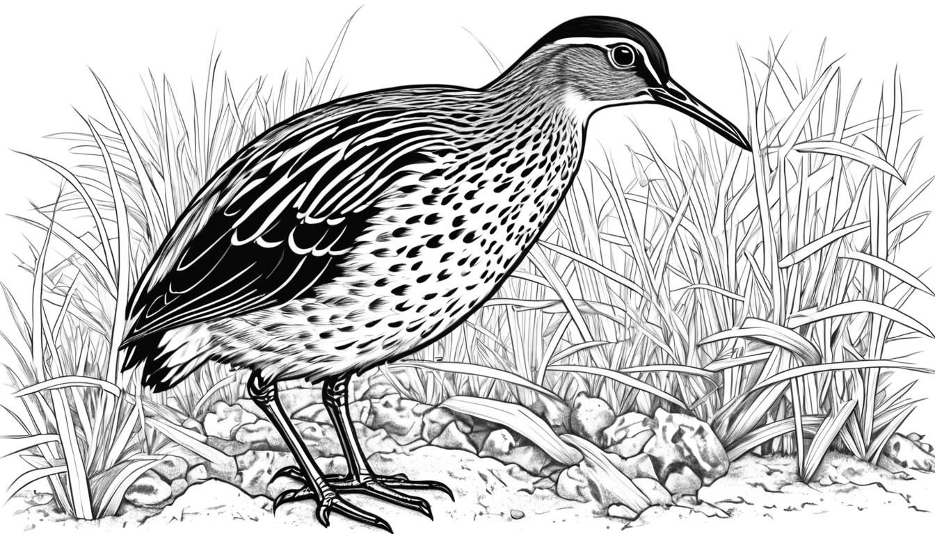 Guam Rail Bird: Minimalist Black and White Line Art