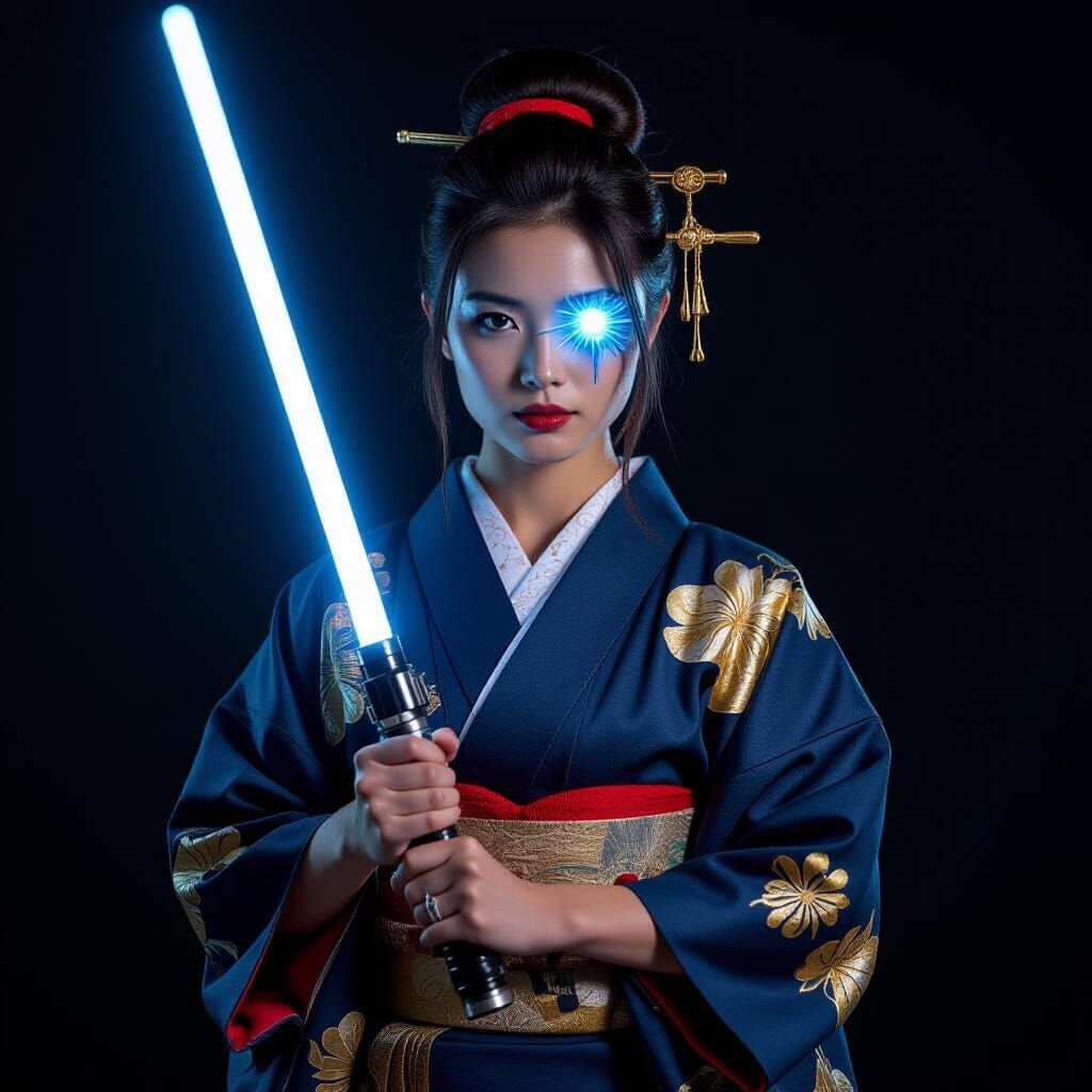 Futuristic Blind Samurai with Lightsaber