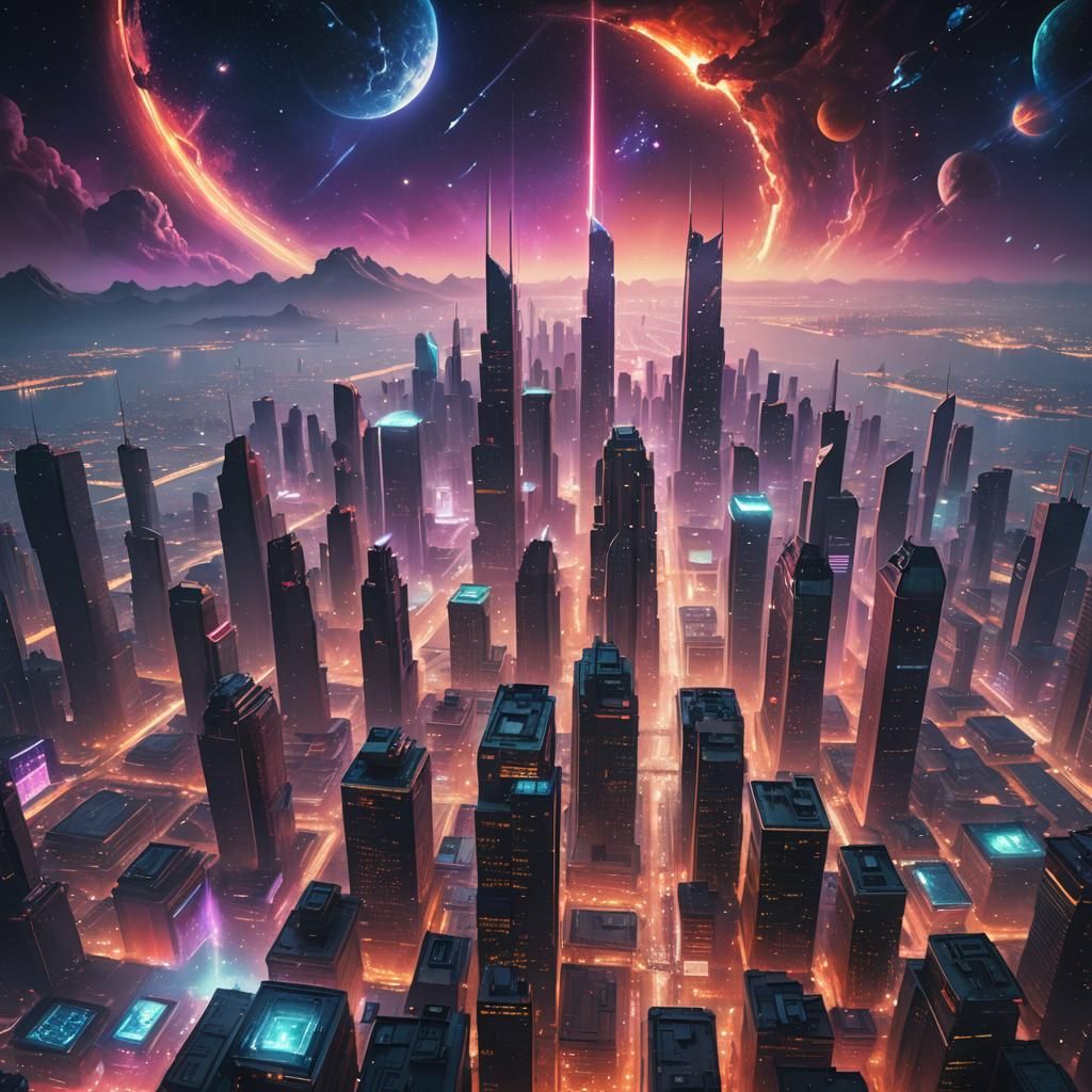 Floating Sci-Fi Cityscape in Space