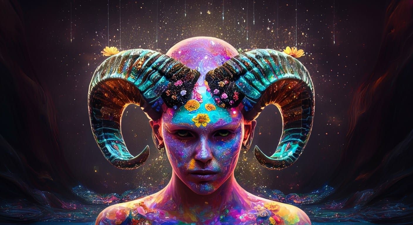 People with Majestic Horns in Surreal Landscape