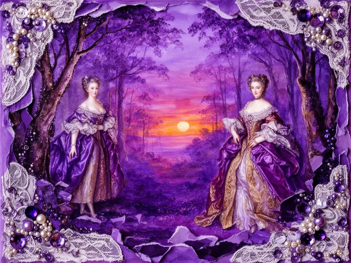 Baroque Ladies in Purple Forest Sunset