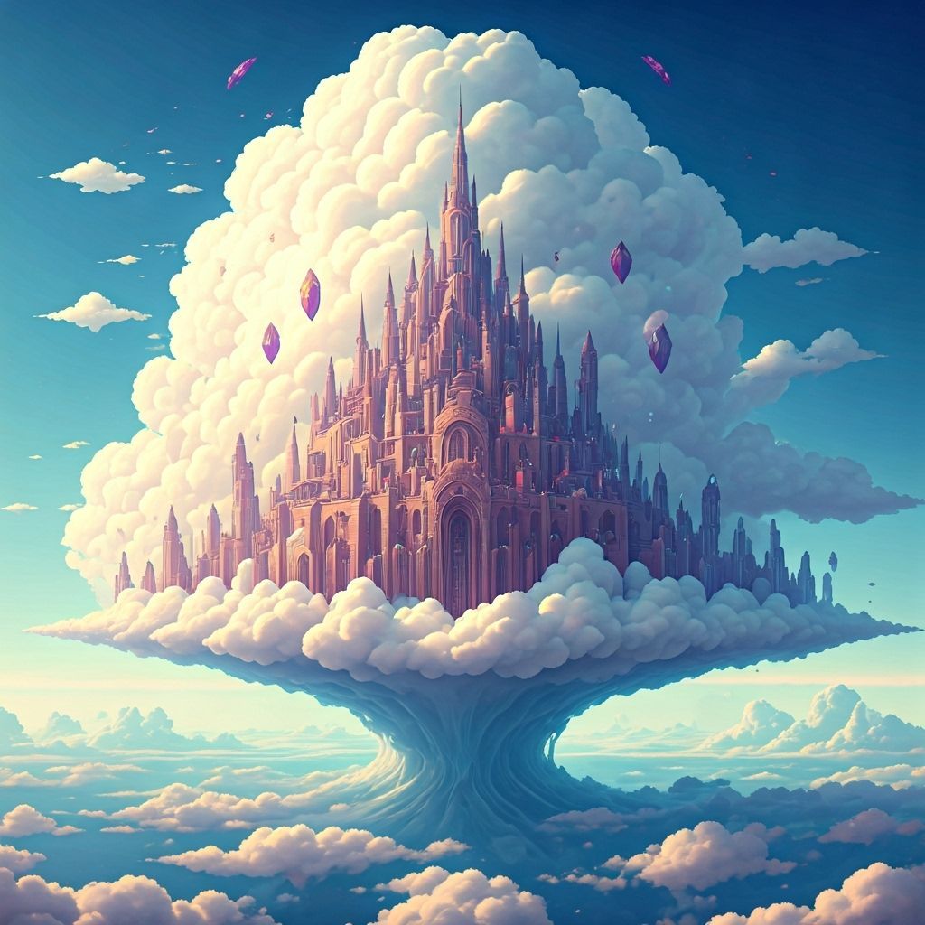 Fantasy City of Rainbows and Gems on a Nimbus Cloud