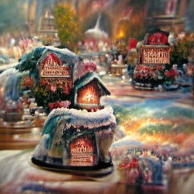 Winter Christmas Village in Luminist Style