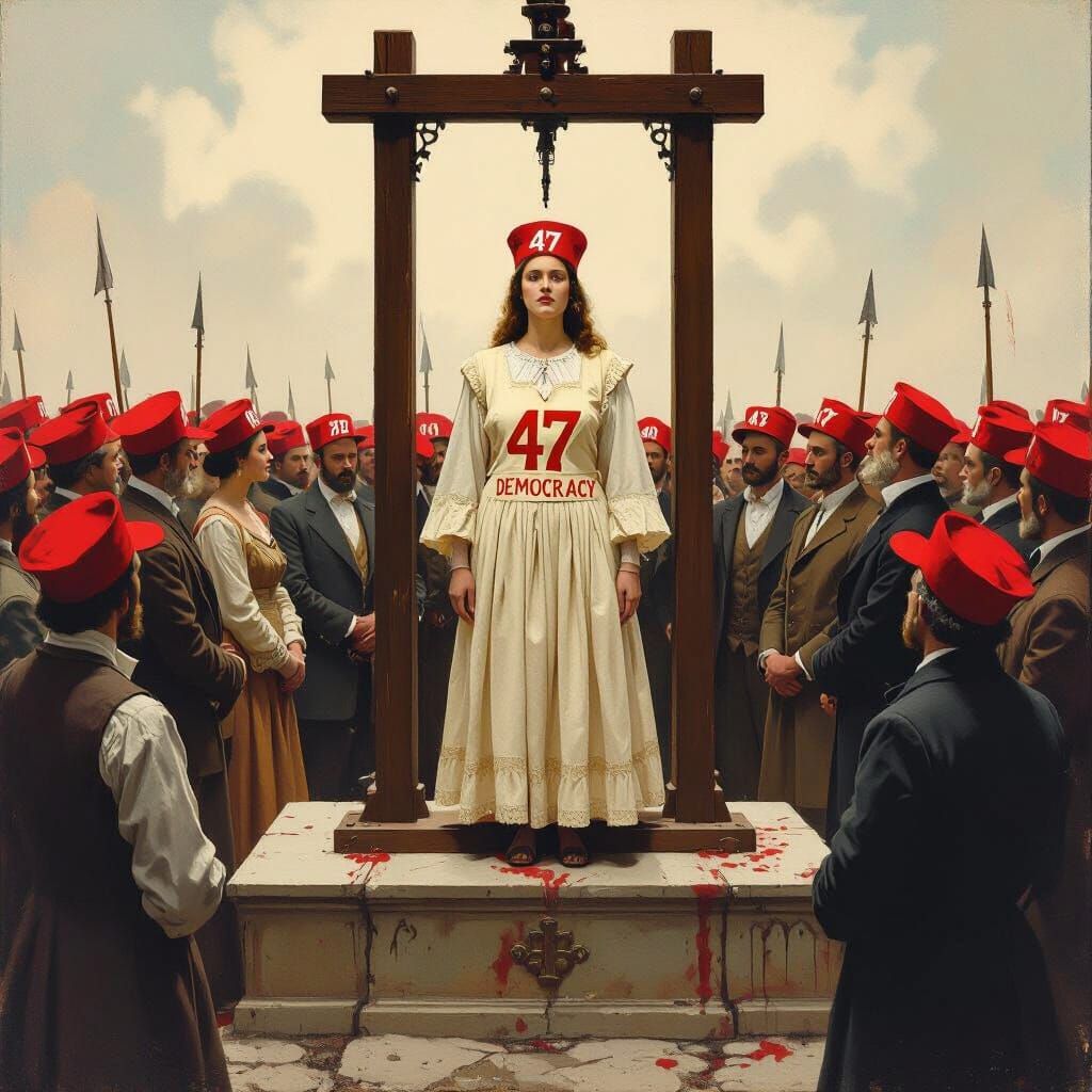 Dramatic Scene with Guillotine and Democracy Figure