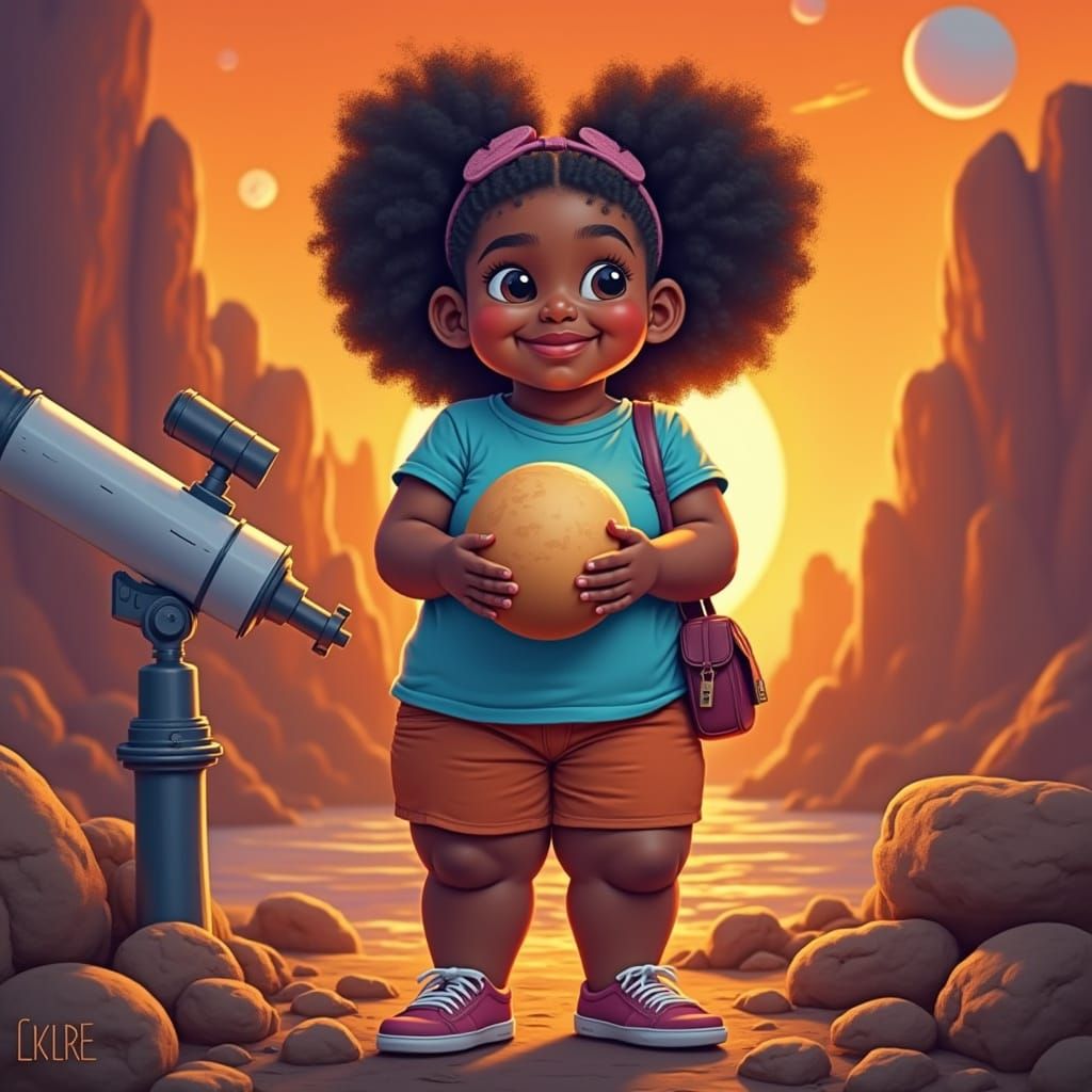 Fat Black Girl Holding Pluto in Graffiti Style