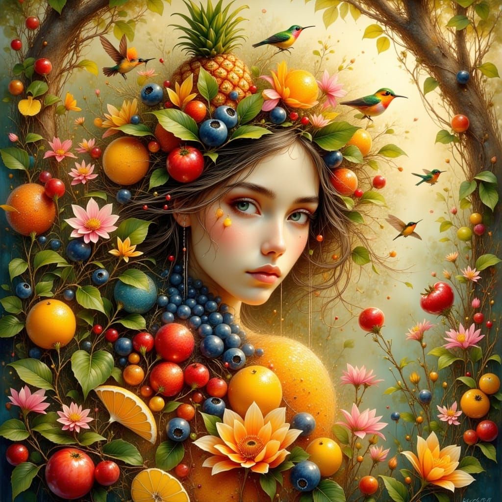Surreal Fruit Girl Portrait in Tropical Fantasy Style