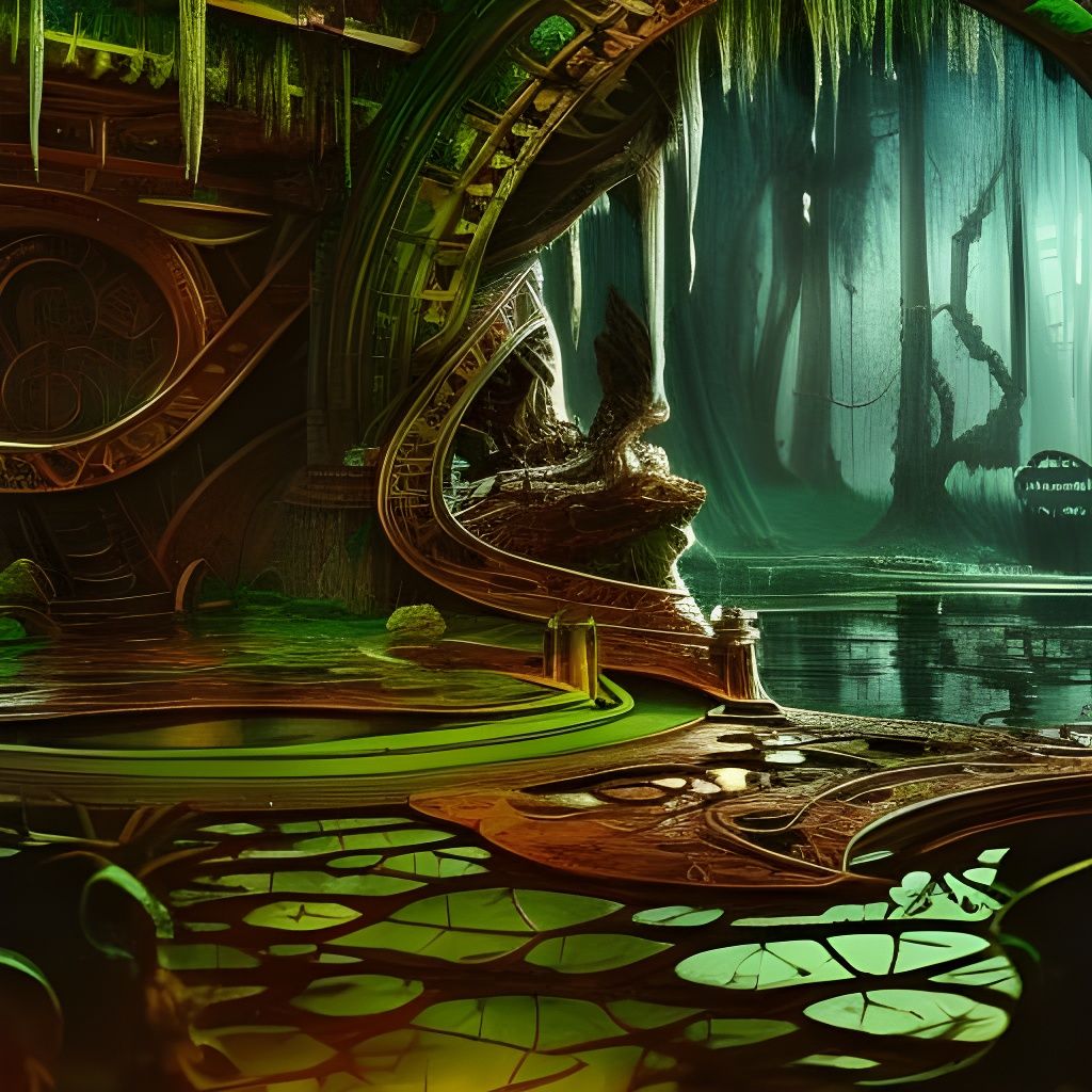 Metallic Chrome Swamp: Digital Matte Painting