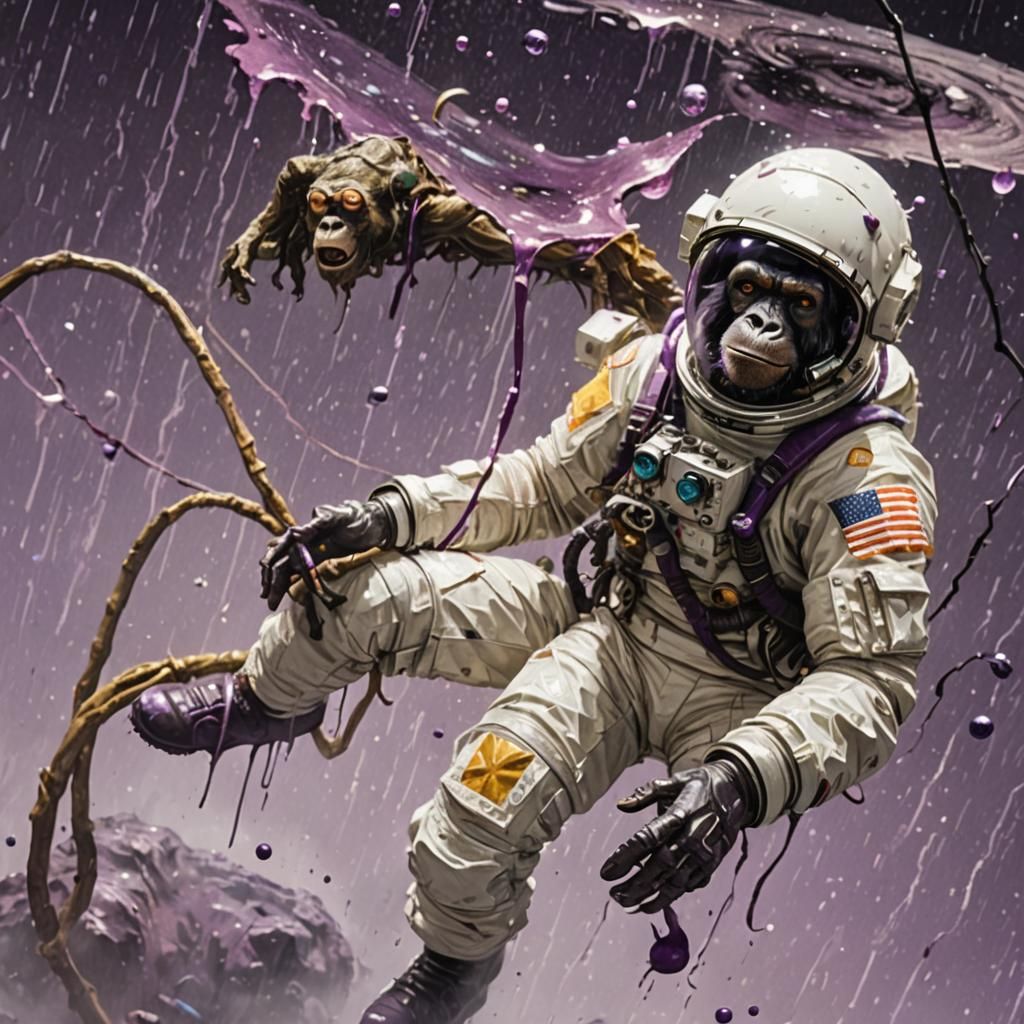 Withered Astronaut and Ape on Uranus with Purple Rain