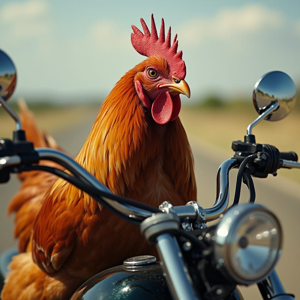 Grumpy Chicken Biker on Harley Motorcycle