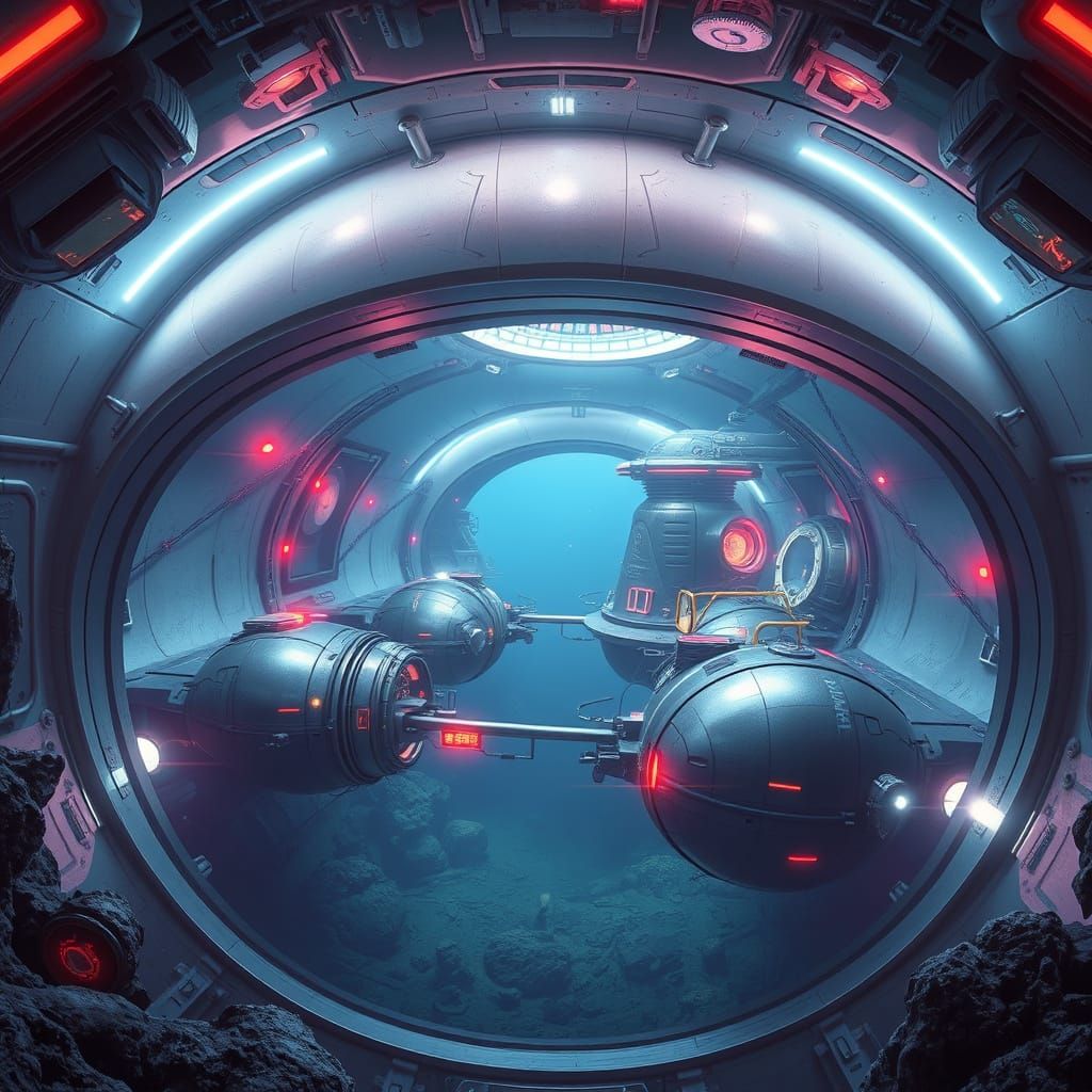 Retrofuturistic Underwater Dome City with Space Pods