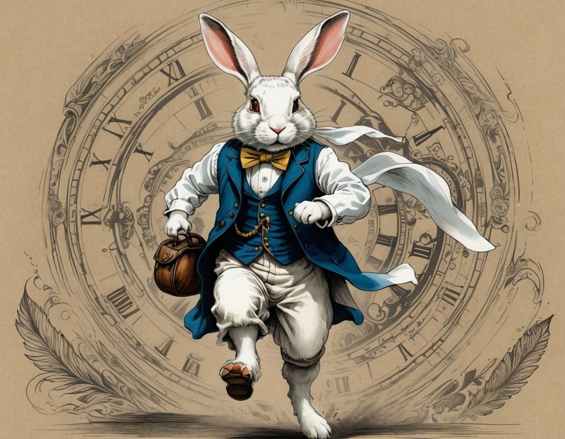 White Rabbit with Pocket Watch in Wonderland