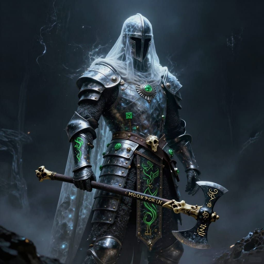 Viking Warrior in Cosmic Armor with Bone Axe