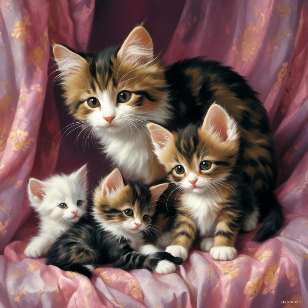 High Definition Cat with Kittens Image