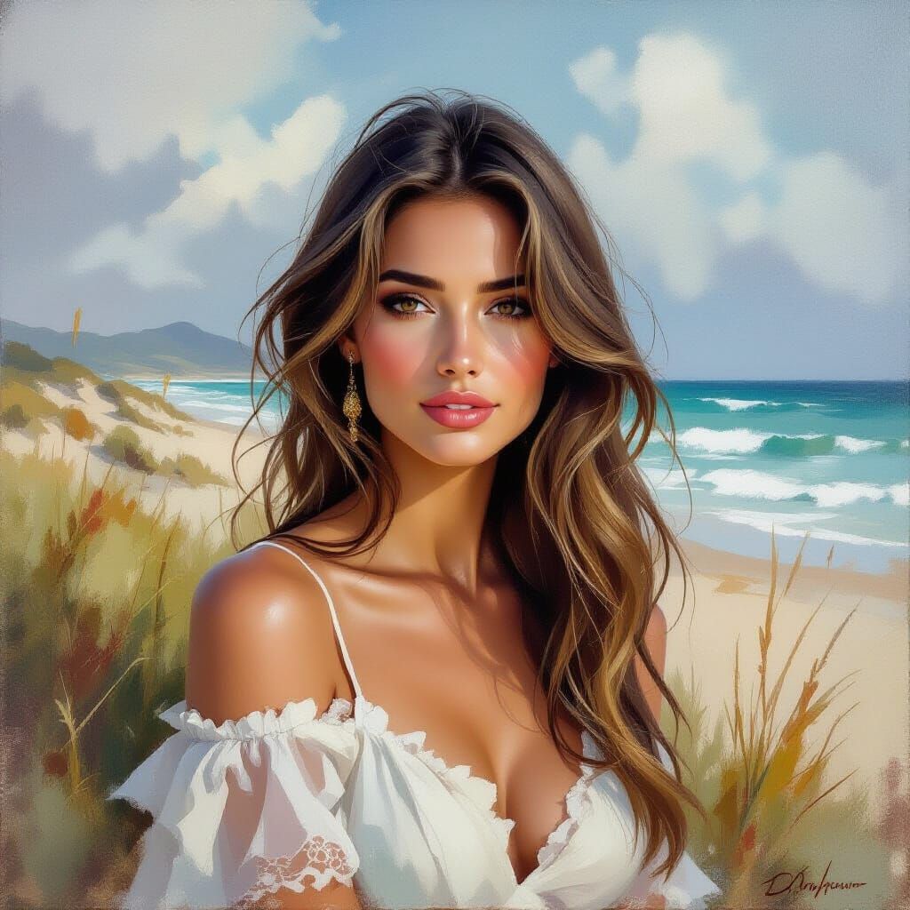 Dreamy Portrait in Oil Canvas Style