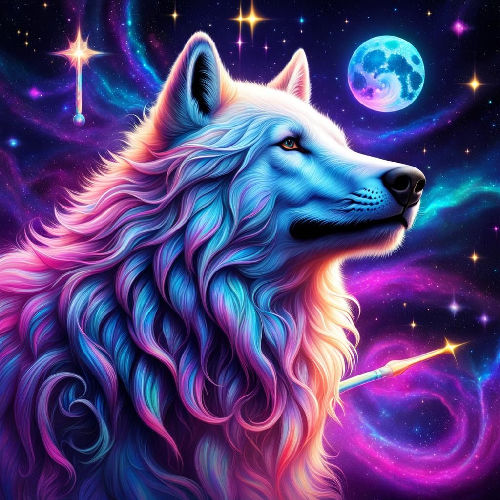 Galaxy Wolf, Panda, and Unicorn: Astral Illustration