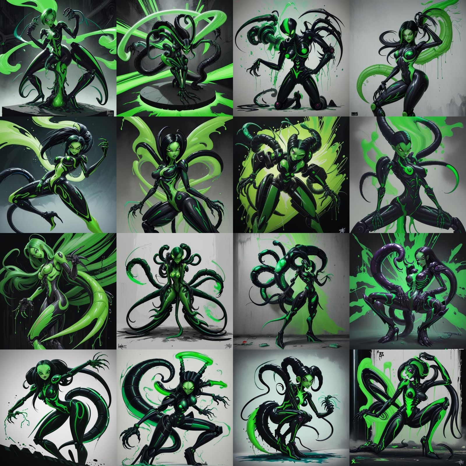 Shego as Xenomorph Robot in Graffiti Art Style