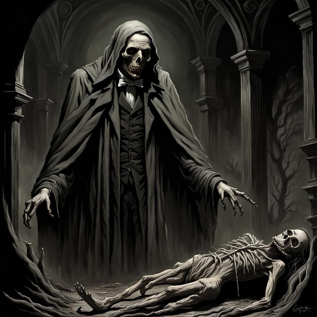 Horrific Corpse in Sinister Engraving Style