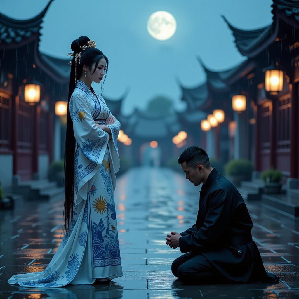 Pre-Raphaelite Chinese Maiden in Rain